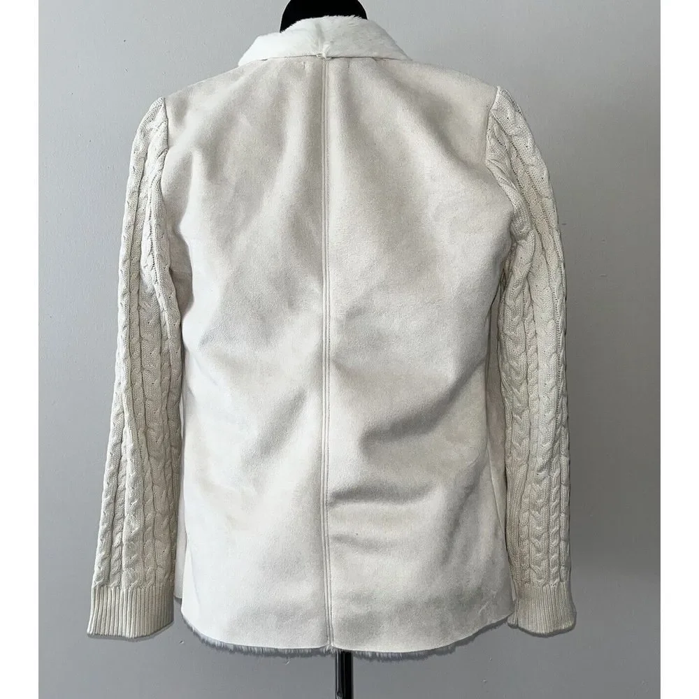 Gaby Eden Faux Fur Suede Open Front Cardigan Sweater Ivory Size‎ Medium Jacket